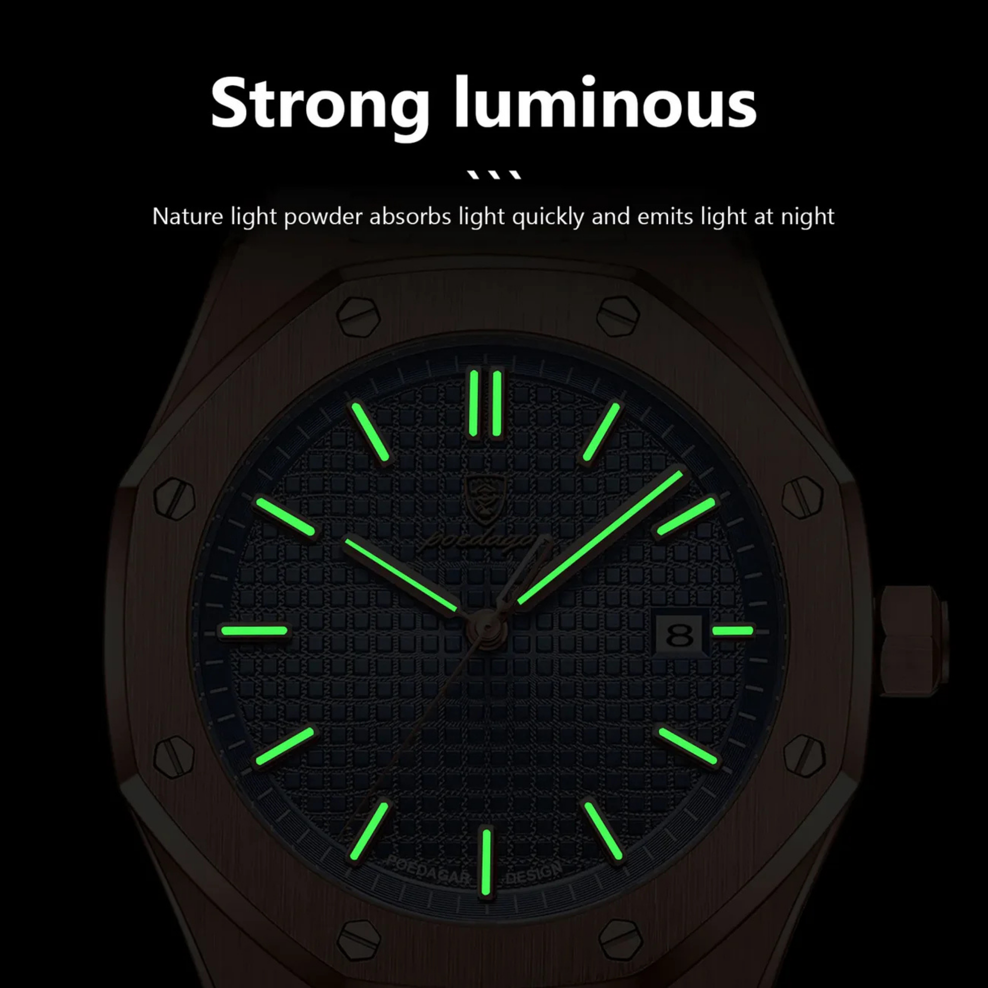 POEDAGAR Luxury Gold & Black Quartz Watch for Men